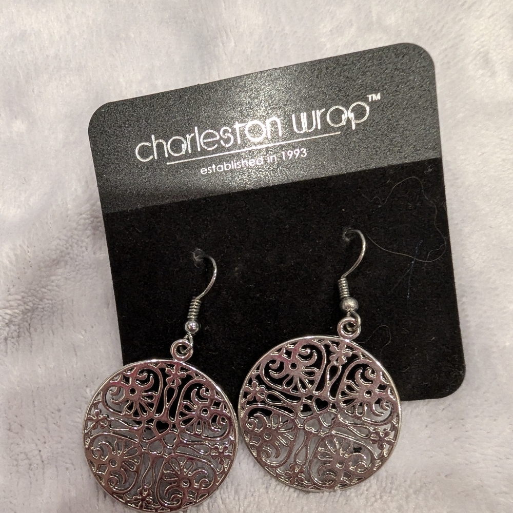 🦩 Charleston Wrap Dangle Wire Earrings Pierced Silver Tone New